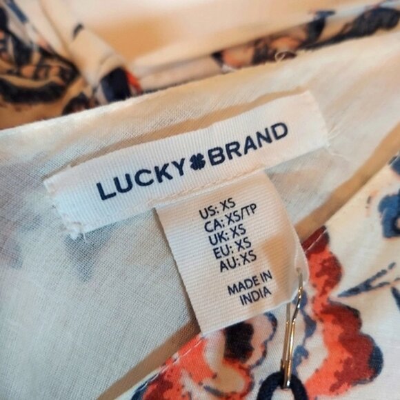 Lucky Brand Short Puff Sleeve V-neck Tiered Tie Back Floral Maxi Dress sz XS - Picture 6 of 7